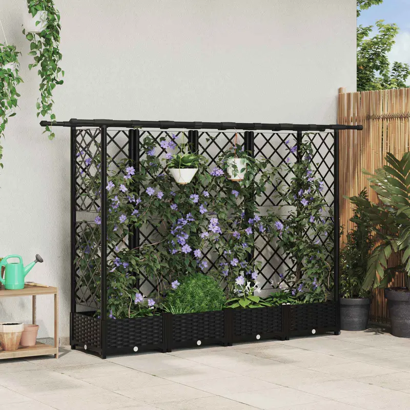 Vidaxl verhoogd bed met trellis en dak zwart 202,5 x 40 x 121 cm pp