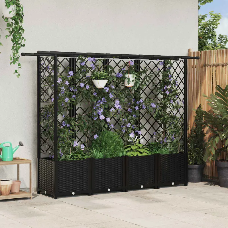 Vidaxl verhoogd bed met trellis en dak zwart 202 x 40 x 136 cm pp