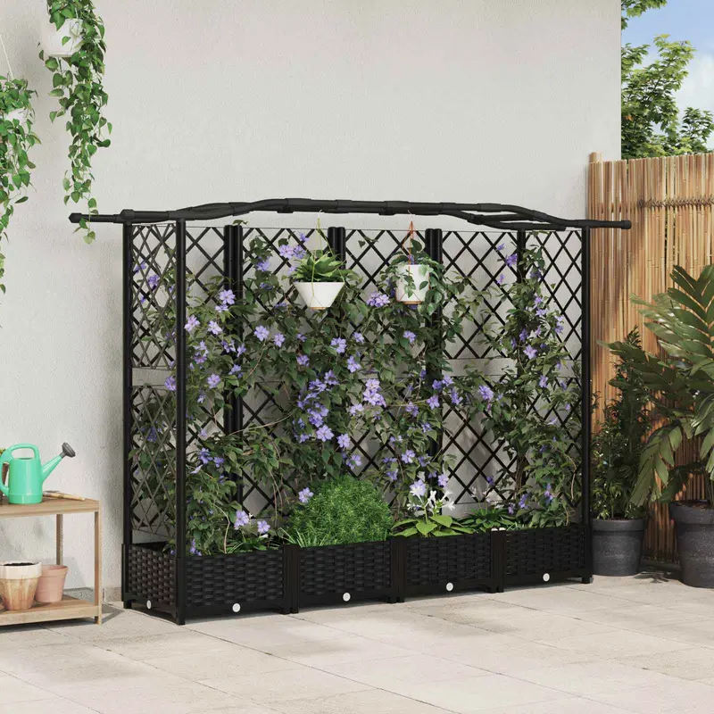 Vidaxl verhoogd bed met trellis en dak zwart 203,5 x 40 x 123 cm pp