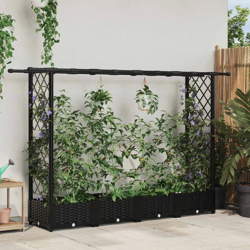 Vidaxl verhoogd bed met trellis en dak zwart 203 x 40 x 121 cm pp