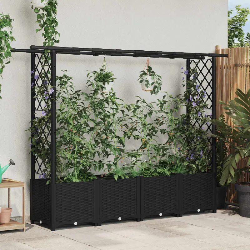 Vidaxl verhoogd bed met trellis en dak zwart 203 x 40 x 136 cm pp