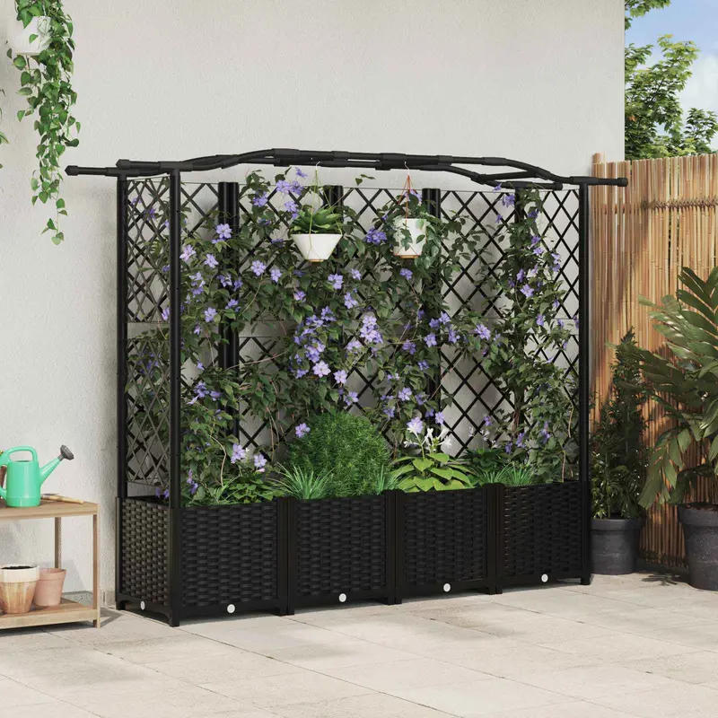 Vidaxl verhoogd bed met trellis en dak zwart 204 x 40 x 138 cm pp