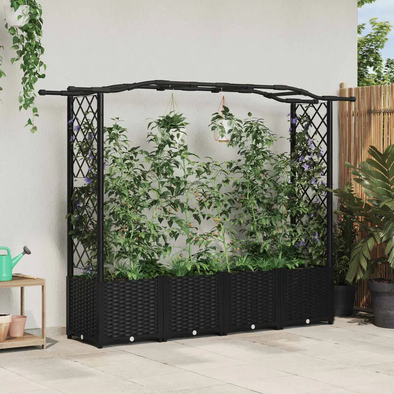 Vidaxl verhoogd bed met trellis en dak zwart 204 x 40 x 138 cm pp