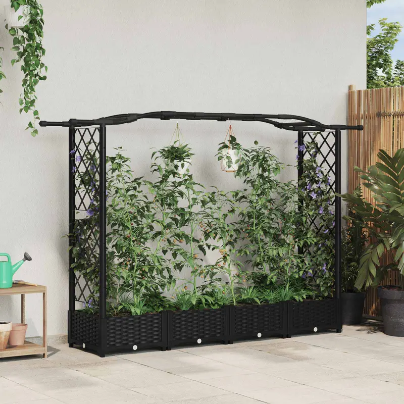 Vidaxl verhoogd bed met trellis en dak zwart 207 x 40 x 123 cm pp