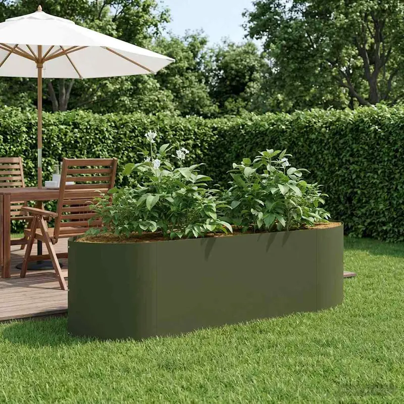 Vidaxl verhoogd tuinbed olijfgroen 140 x 40 x 40 cm staal