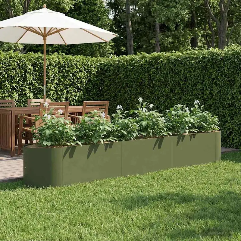 Vidaxl verhoogd tuinbed olijfgroen 300 x 40 x 40 cm staal