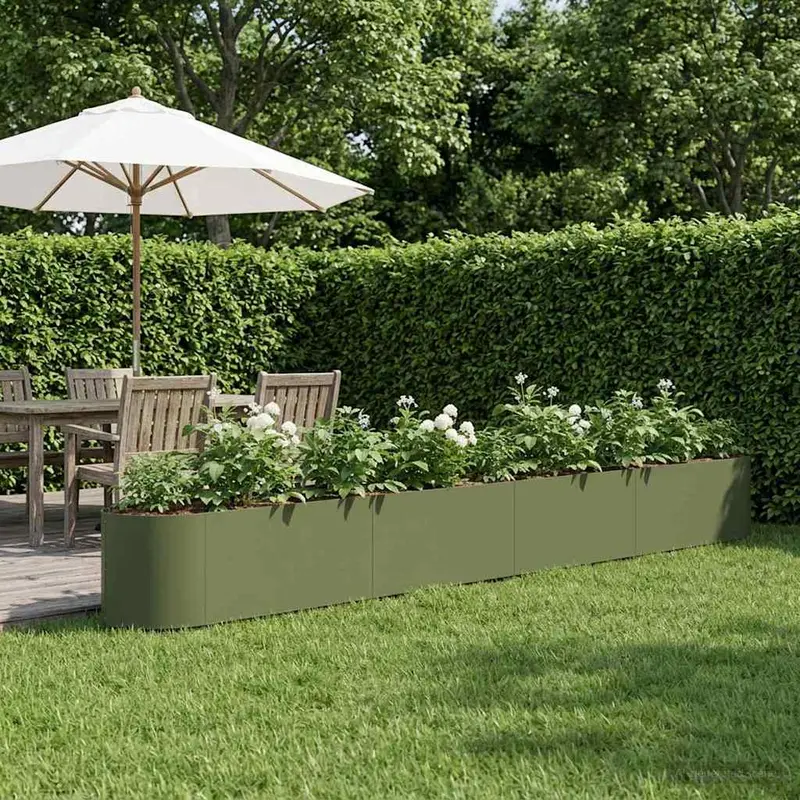 Vidaxl verhoogd tuinbed olijfgroen 380 x 40 x 40 cm staal