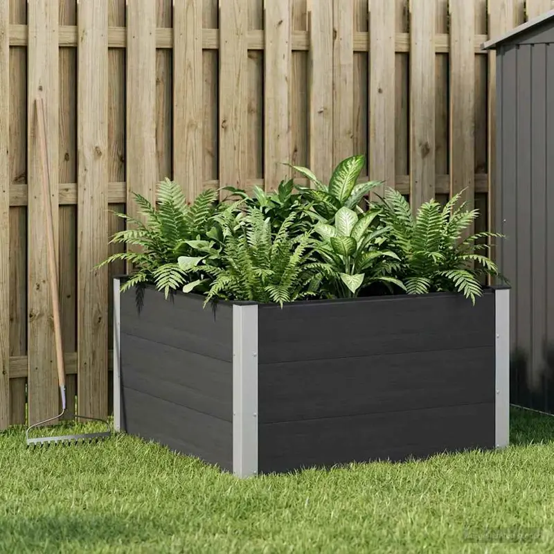 Vidaxl verhoogde plantenbak zwart 100 x 100 x 54 cm wpc en aluminium