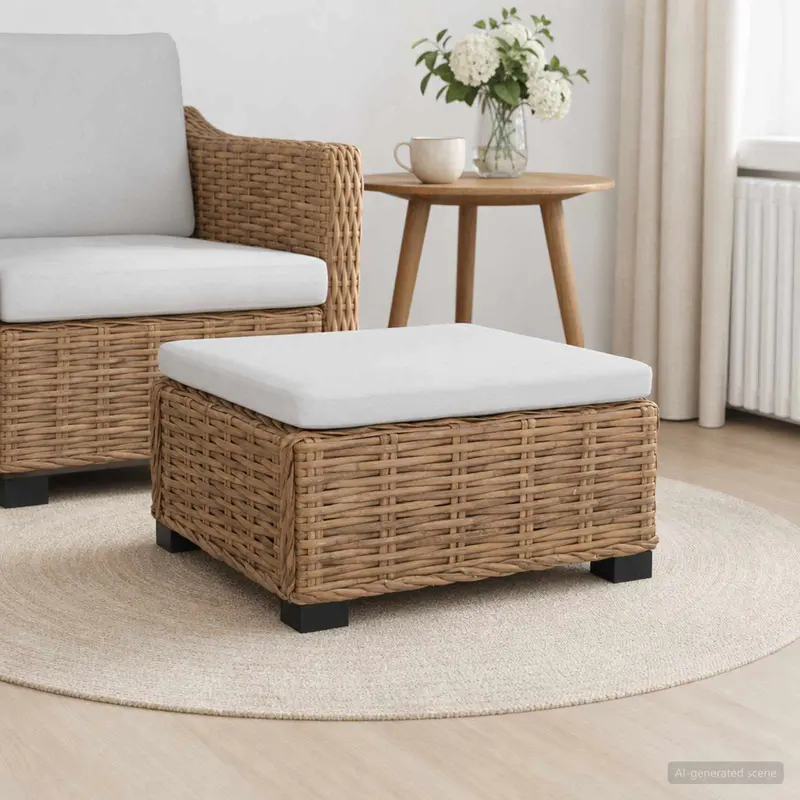 Vidaxl voetensteun met kussen gendt natuurlijk rattan naturel
