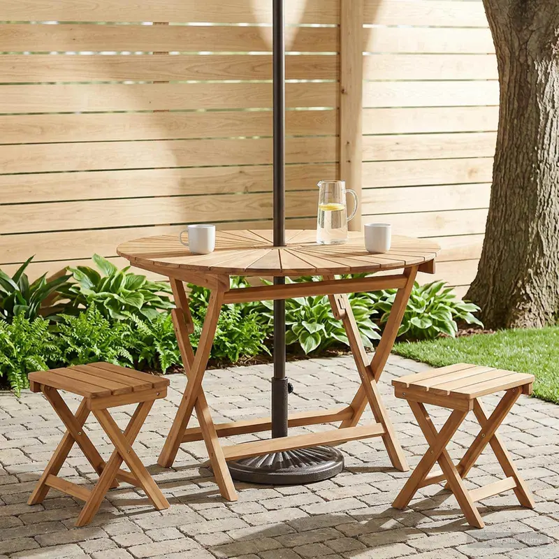 Vidaxl vouw tuin tafel naturel ø 110 x 75 cm massief teakhout