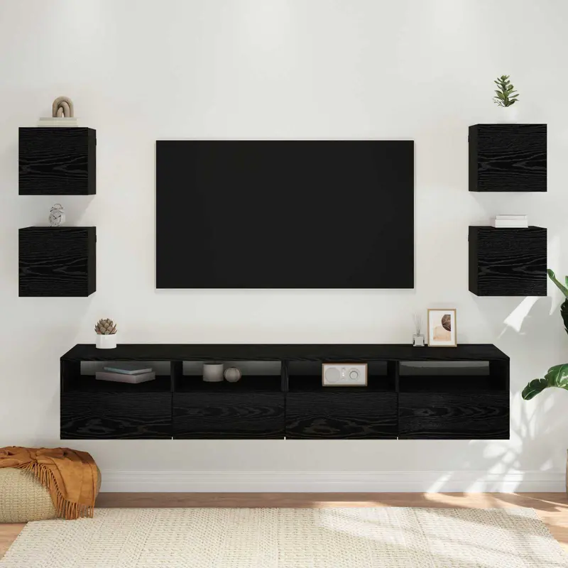 Vidaxl wandgemonteerde tv-kast 4 st zwart eiken bewerkt hout