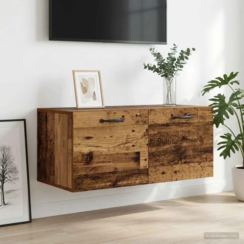 Vidaxl wandkast muurmontage oud hout 80 x 36,5 x 35 cm bewerkt hout