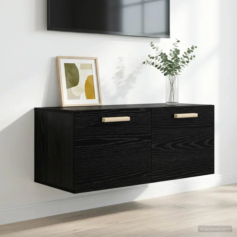 Vidaxl wandkast muurmontage zwart eiken 80 x 36,5 x 35 cm bewerkt hout
