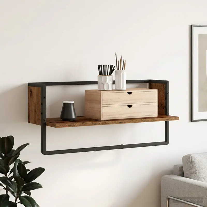 Vidaxl wandplank muurmontage oud hout 65 x 25 x 30 cm metaal pb