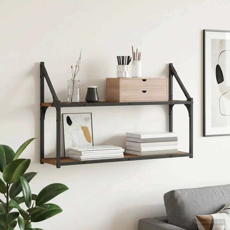 Vidaxl wandplank muurmontage oud hout 80 x 21 x 51 cm metaal pb
