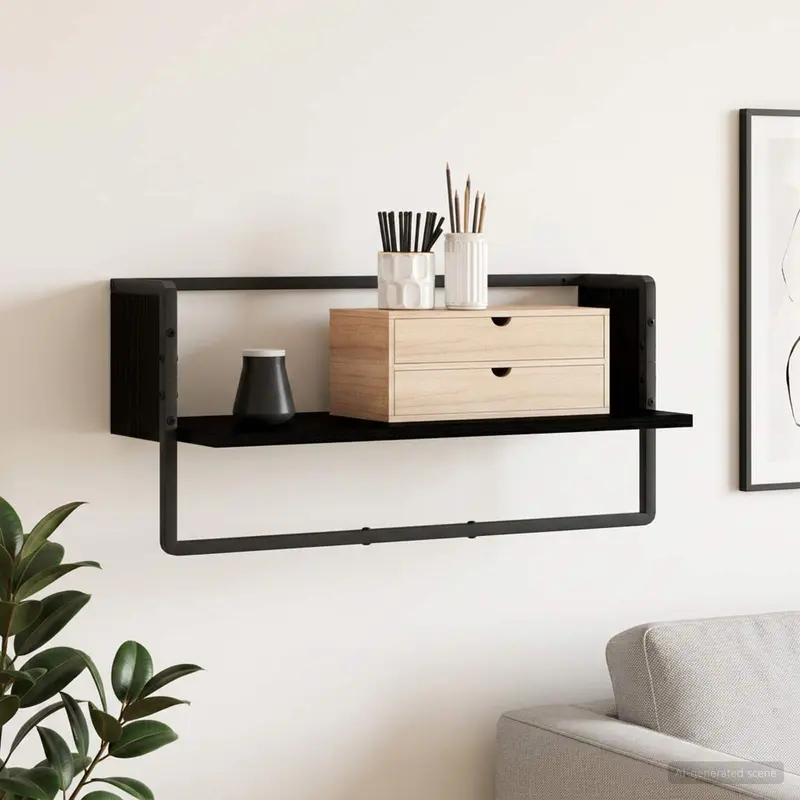 Vidaxl wandplank muurmontage zwart eiken 65 x 25 x 30 cm metaal pb