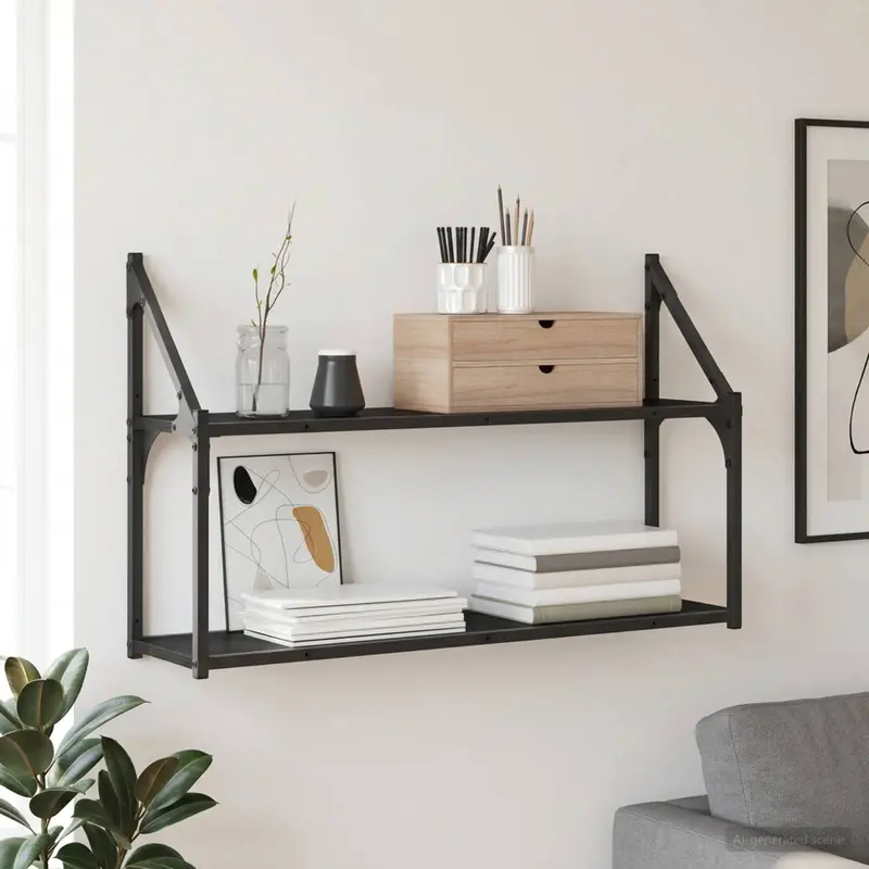 Vidaxl wandplank muurmontage zwart eiken 80 x 21 x 51 cm metaal pb