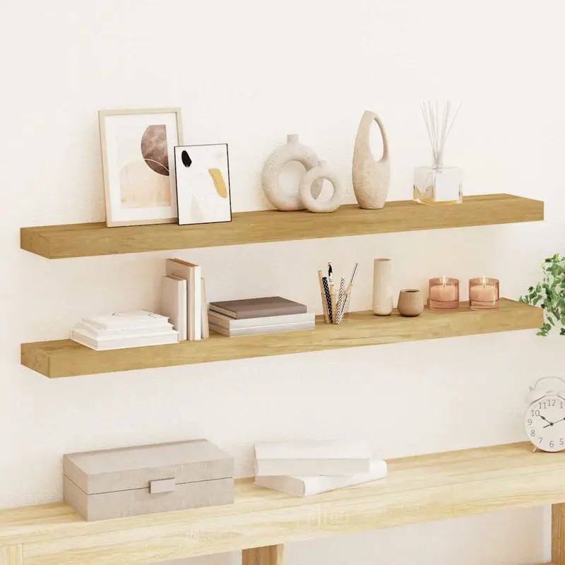 Vidaxl wandschappen 2 st 110x15x4 cm massief teakhout