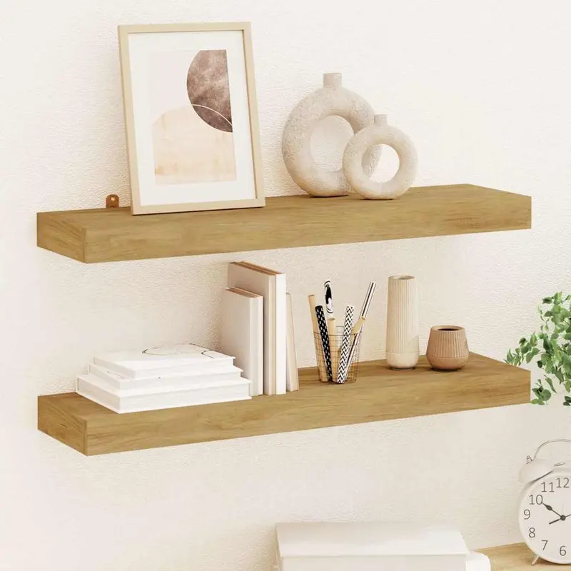 Vidaxl wandschappen 2 st 60x15x4 cm massief teakhout