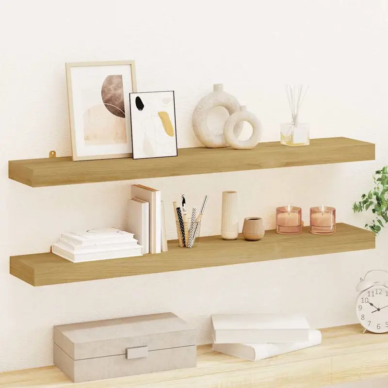 Vidaxl wandschappen 2 st 90x15x4 cm massief teakhout