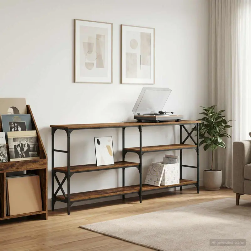 Vidaxl wandtafel oud hout 180 x 29 x 76,5 cm metaal pb
