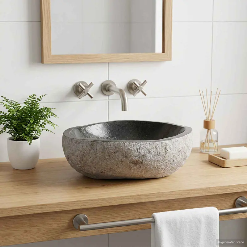 Vidaxl wasbak ovaal grijs (32-37) x (27-30) x 12 cm riviersteen