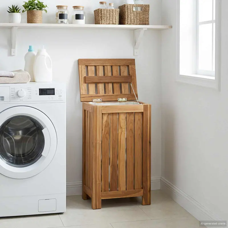 Vidaxl wasmand naturel massief teakhout