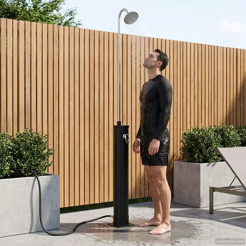 Vidaxl zonne douche met douchekop 20 l pvc, abs, zinklegering zwart