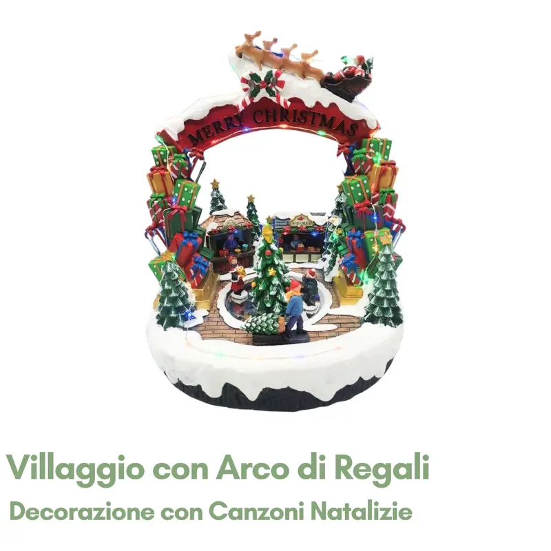 Villaggio di Natale con Arco di Regali a LED e Musica