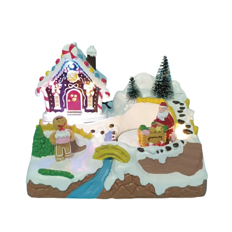 Villaggio gingerbread LED e movimento 19x15 cm