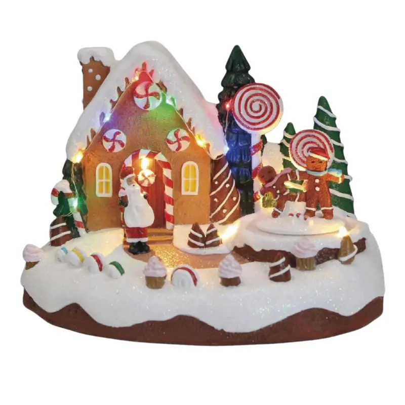 Villaggio natalizio gingerbread con LED e movimento