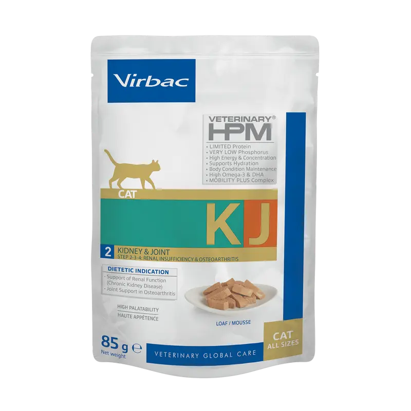 Virbac HPM KJ2 Wet Cat Early Kidney & Joint – Comida Húmeda para Gatos con Apoyo Renal y Articular – 12 x 85 g