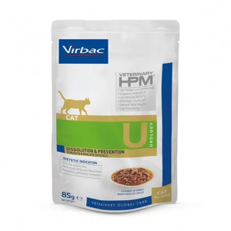 Virbac HPM U-Cat Urology Dissolution & Prevention – 12 x 85 g | Comida Húmeda Urinaria para Gatos