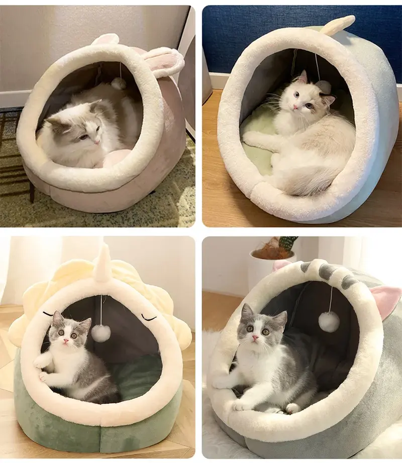 Washable Cat & Dog Bed – Cozy Cotton Pet Lounger Cave