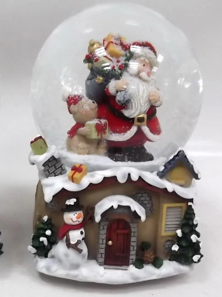 Waterball con Carillon 100MM Babbo Natale con Orsetto