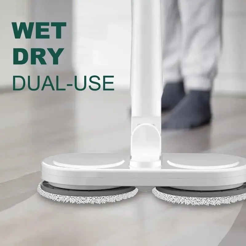 Wireless Electric Spin Mop Cleaner 2-in-1 Wet & Dry Floor Scrubber White