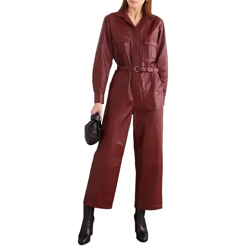 Women’s Cherry Red Leather Jumpsuit