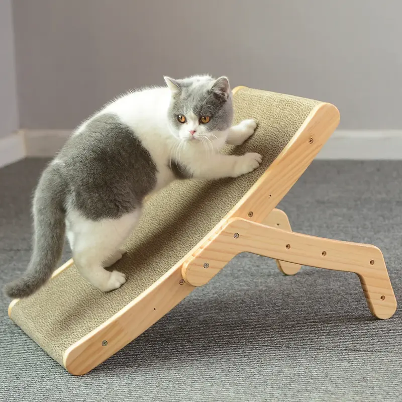 Wood Cat Scratcher 3-in-1 – Wooden Cat Scratch Board, Bed & Play Pad
