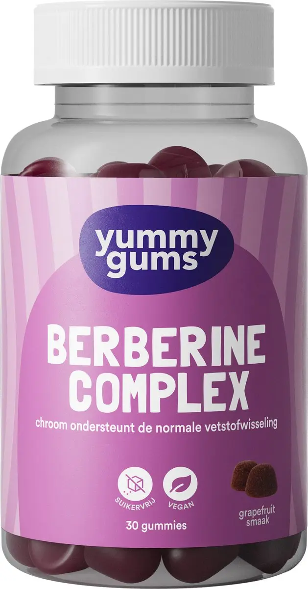 Yummygums • berberine complex gummies • vetstofwisseling en bloedsuikerspiegel • chroom moerbei • suikervrij • 30 gummies